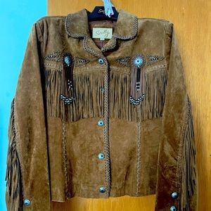 Scully leather beaded fringe jacket